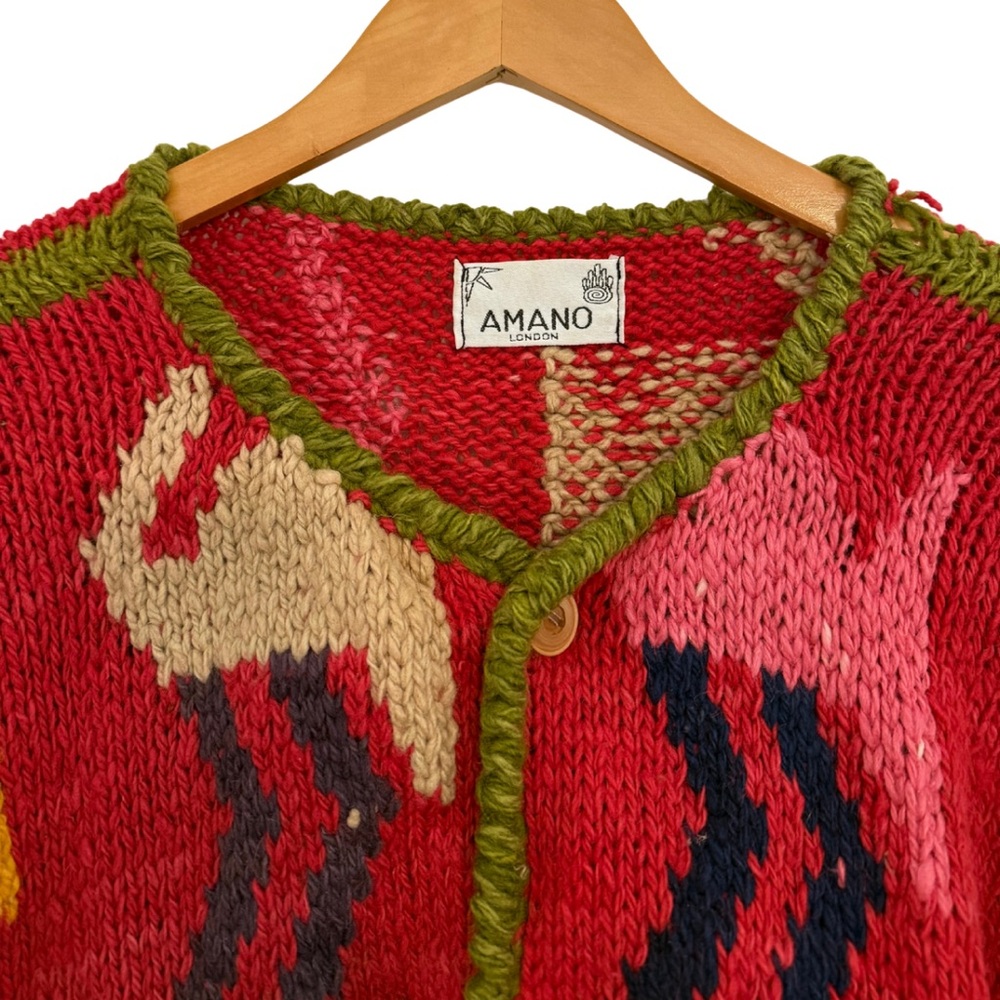 Amano Red Patterned Knit Cardigan Sweater - Picture 7 of 8